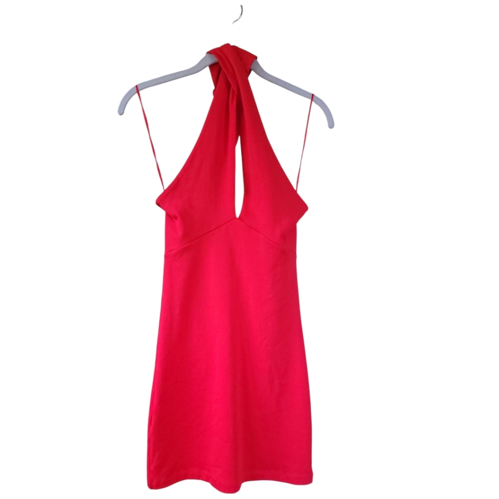 Zara Red Bodycon Halter Mini Dress L Open Back Going Out Club Party Rave - Picture 6 of 15
